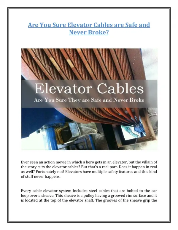 Are You Sure Elevator Cables are Safe and Never Broke?