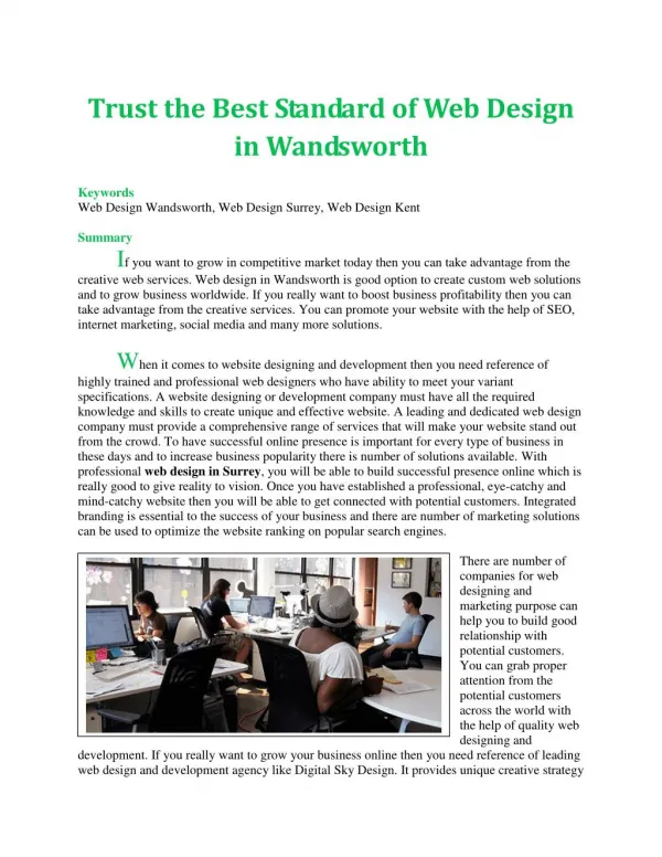 Trust the Best Standard of Web Design in Wandsworth