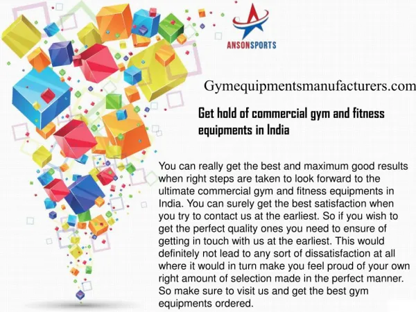 Get hold of commercial gym and fitness equipments in India