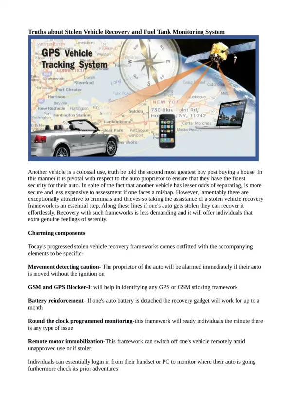Truths about Stolen Vehicle Recovery and Fuel Tank Monitoring System