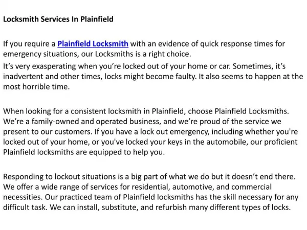 Locksmith Plainfield IL
