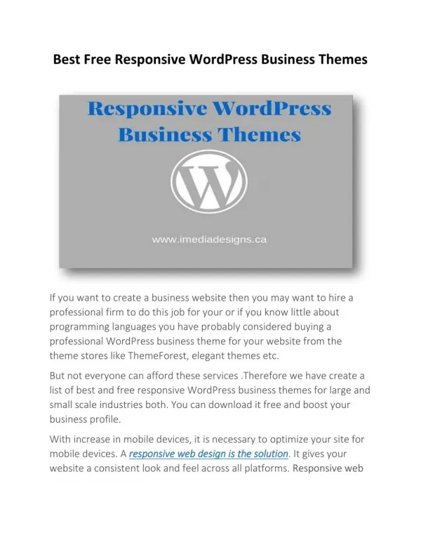 Best Free Responsive WordPress Business Themes