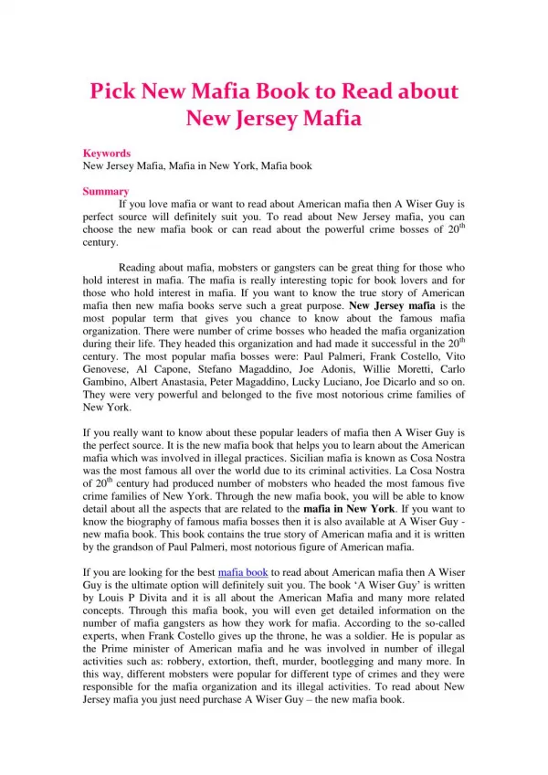 Pick New Mafia Book to Read about New Jersey Mafia