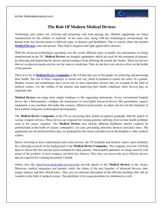The Role Of Modern Medical Devices - slide 1
