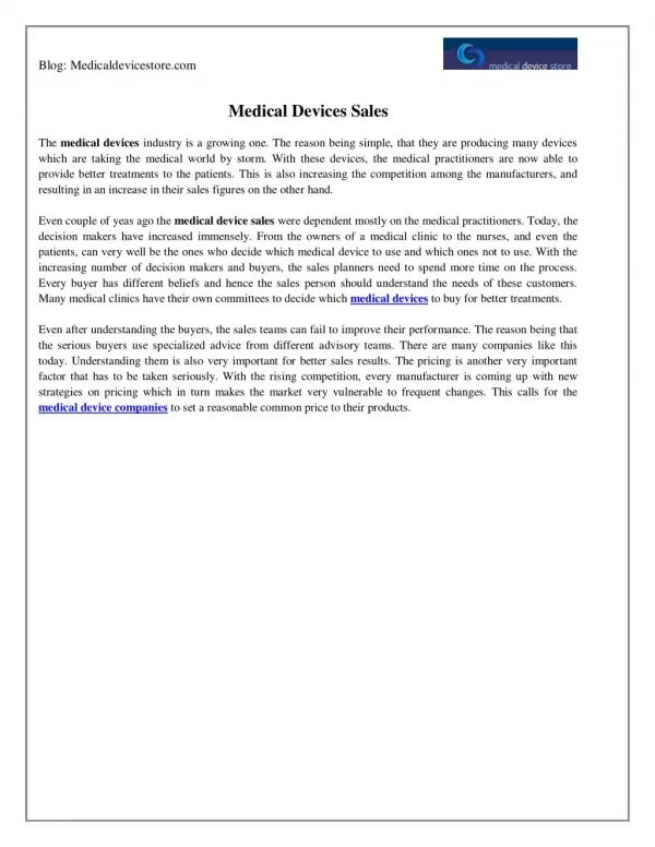 Medical Devices Sales