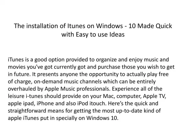 The installation of ITunes on Windows - 10 Made Quick with Easy to use Ideas