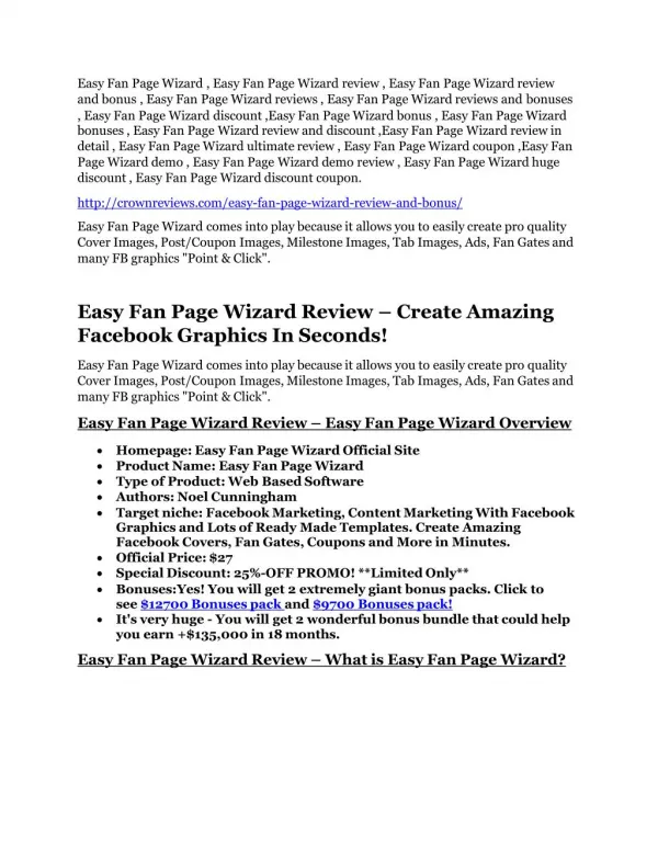 Easy Fan Page Wizard review - Easy Fan Page Wizard demo & bonus