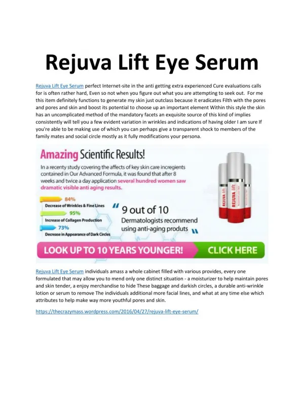 Rejuva Lift Eye Serum: Regenerate Your Skin Naturlly