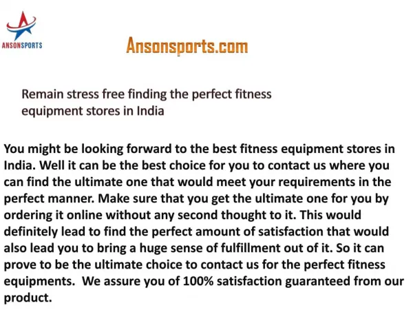 Remain stress free finding the perfect fitness equipment stores in India