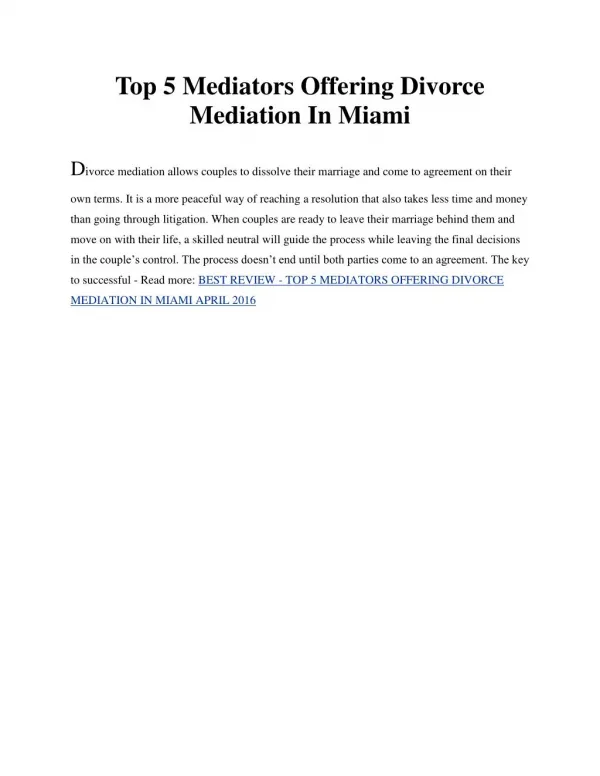 Top 5 Mediators Offering Divorce Mediation In Miami