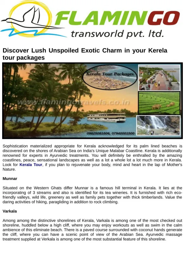Discover Lush Unspoiled Exotic Charm in your Kerela tour packages