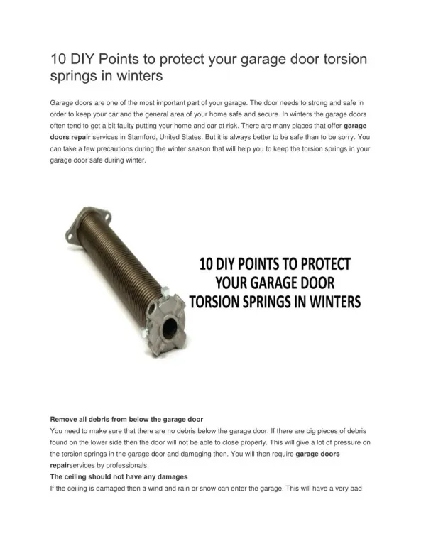 10 DIY Points to Protect Your Garage Door Torsion Springs in Winters