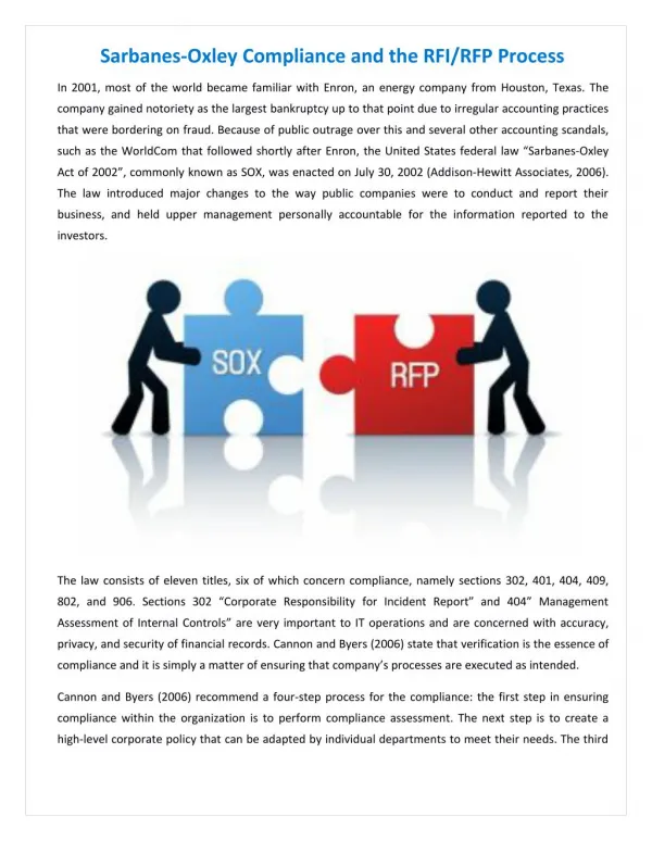 Sarbanes-Oxley Compliance and the RFI/RFP Process