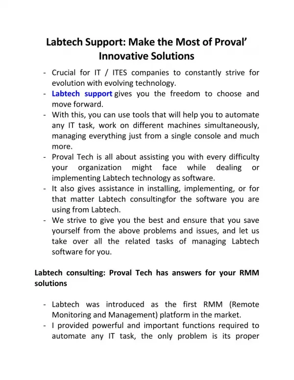 Labtech Support: Make the Most of Proval’ Innovative Solutions