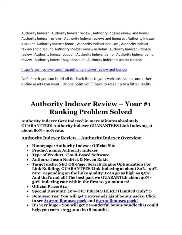 Authority Indexer review-- Authority Indexer (mega) $23,800 bonuses