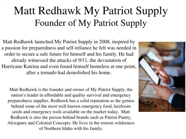Matt redhawk my patriot supply - Founder of my patriot supply