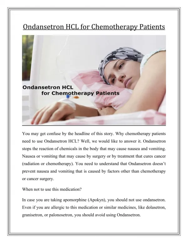 Ondansetron HCL for Chemotherapy Patients