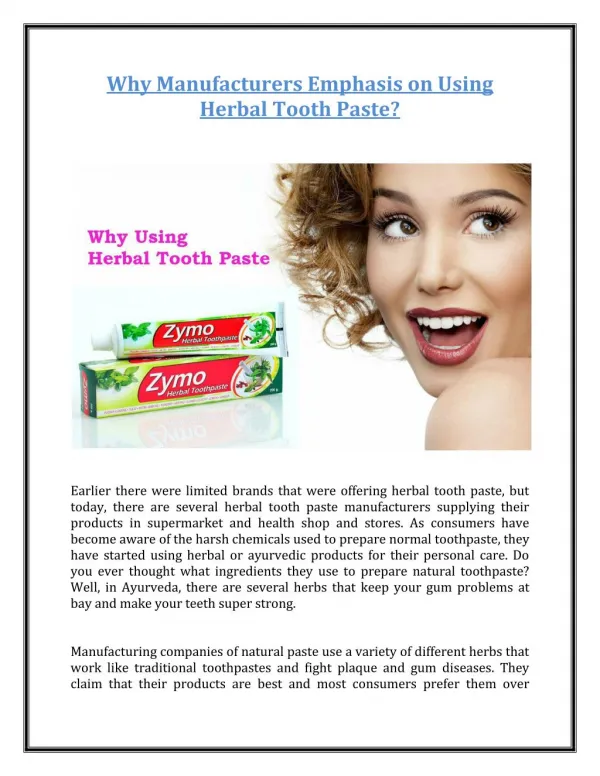 Why Manufacturers Emphasis on Using Herbal Tooth Paste?