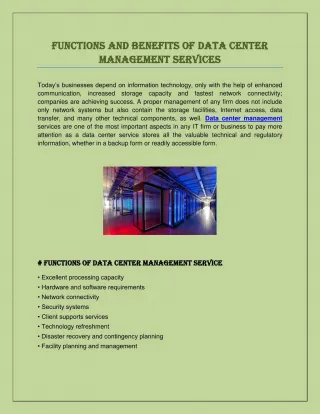 Functions and Benefits of Data Center Management Services - slide 1