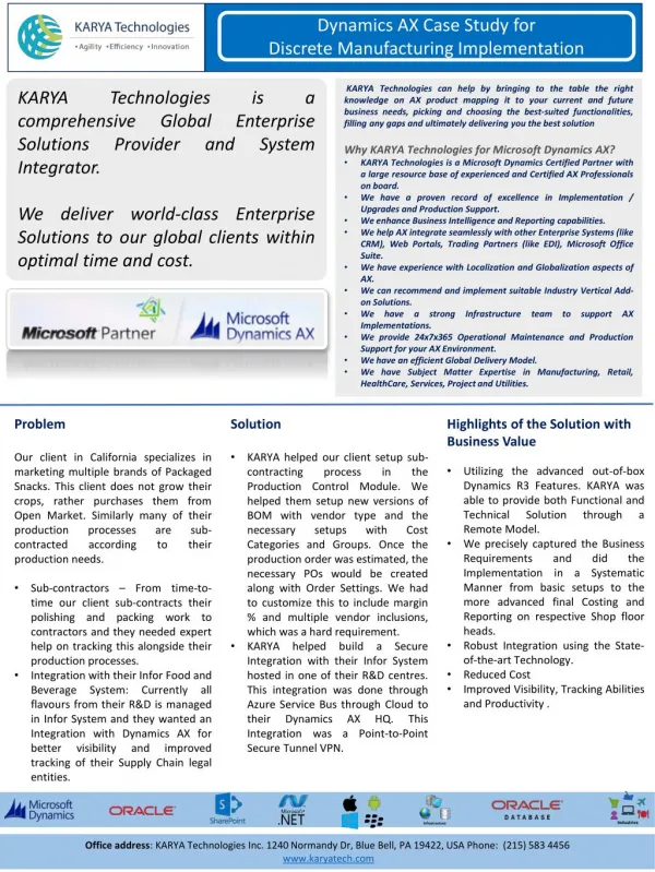 Streamlining AX to Increase Visibility Tractability and Productivity for Packaged Snacks Manufacturer - KARYA Technologi