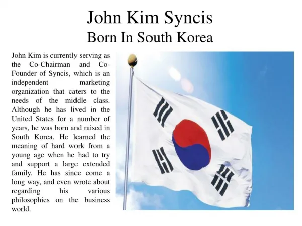 John Kim Syncis Born In South Korea