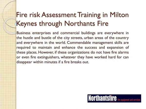 Fire risk Assessment Training in Milton Keynes through Northants Fire