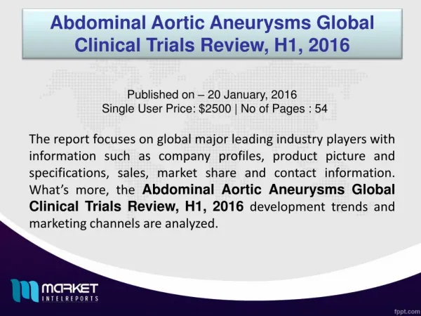 Abdominal Aortic Aneurysms Global Clinical Trials – From Gloom to Boom!