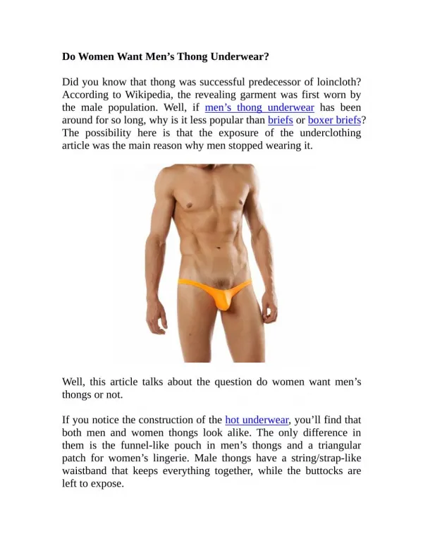 Do Women Want Men's Thong Underwear?