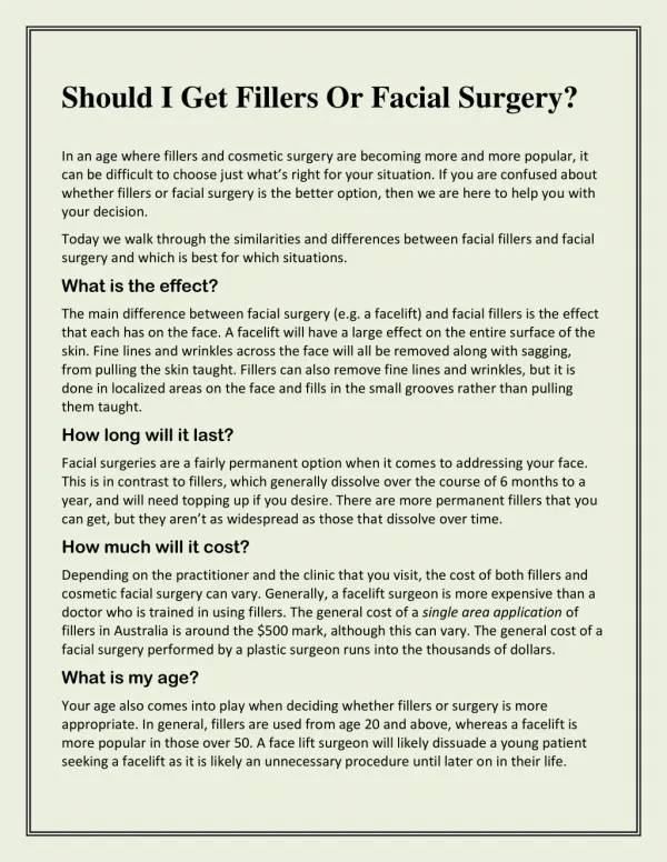 Should I Get Fillers Or Facial Surgery?