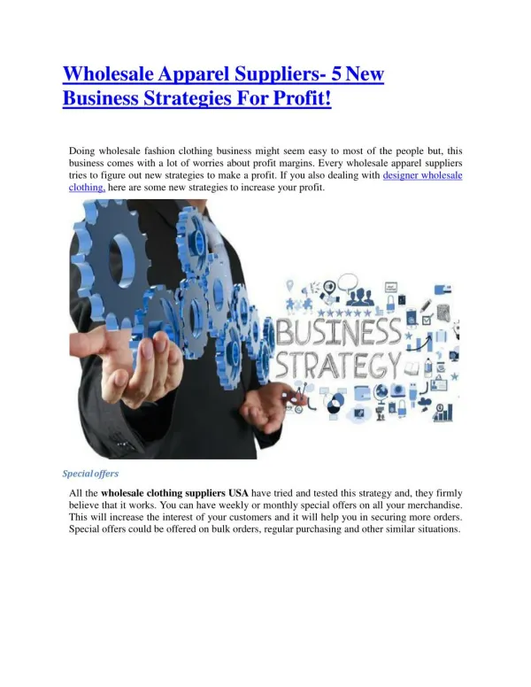 Wholesale Apparel Suppliers- 5 New Business Strategies For Profit!