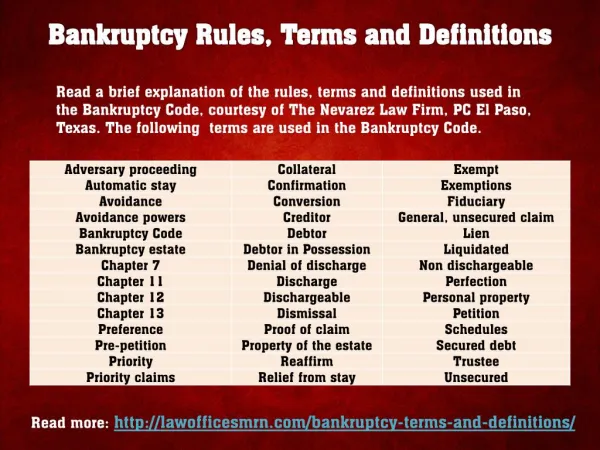 Bankruptcy Rules, Terms and Definitions