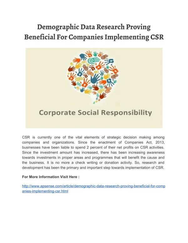 Demographic Data Research Proving Beneficial For Companies Implementing CSR
