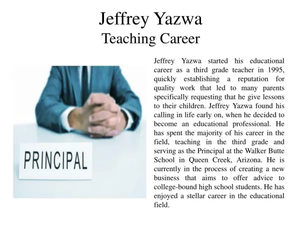 Jeffrey Yazwa Teaching Career