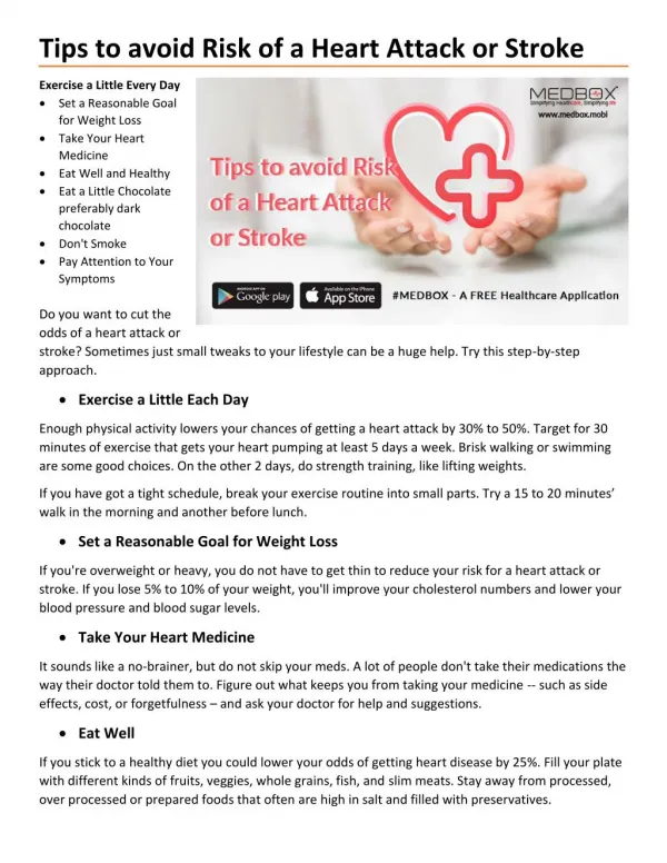 Tips to avoid Risk of a Heart Attack or Stroke