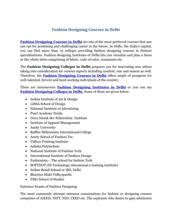 Fashion Designing Courses in Delhi