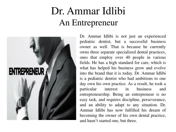 Dr. Ammar Idlibi - An Entrepreneur