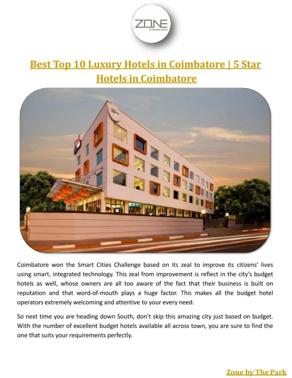 Best Top 10 Luxury Hotels in Coimbatore | 5 Star Hotels in Coimbatore