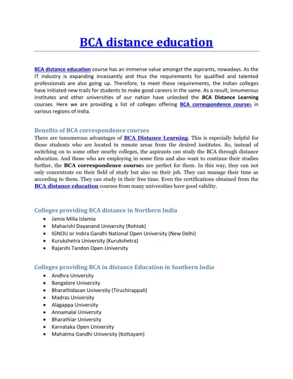 BCA distance education