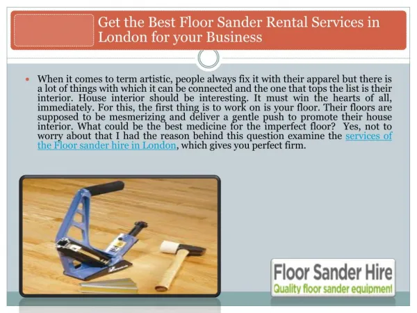 Get the Best Floor Sander Rental Services in London for your Business