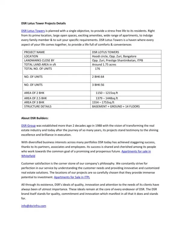 DSR Lotus Tower Projects Details