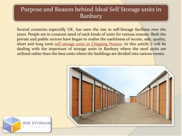 Purpose and Reason behind Ideal Self Storage units in Banbury
