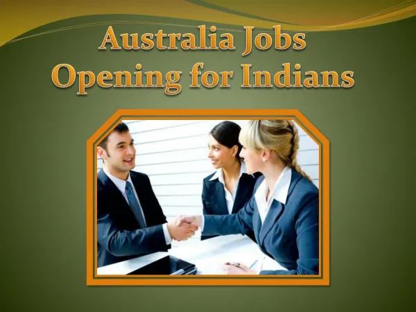 Australia Jobs opening for Indians