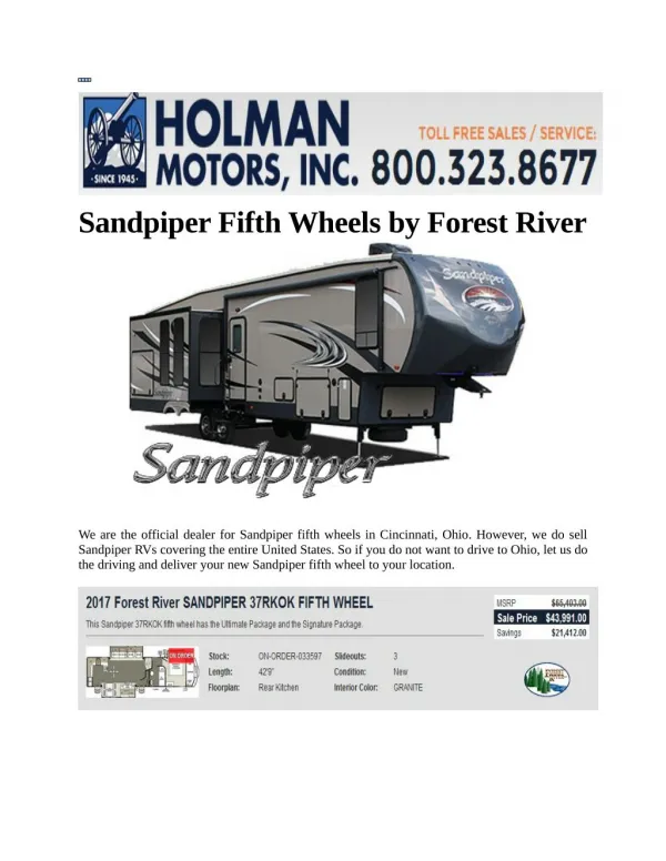 Sandpiper Fifth Wheels by Forest River