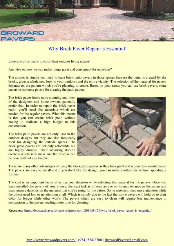 Why Brick Paver Repair is Essential