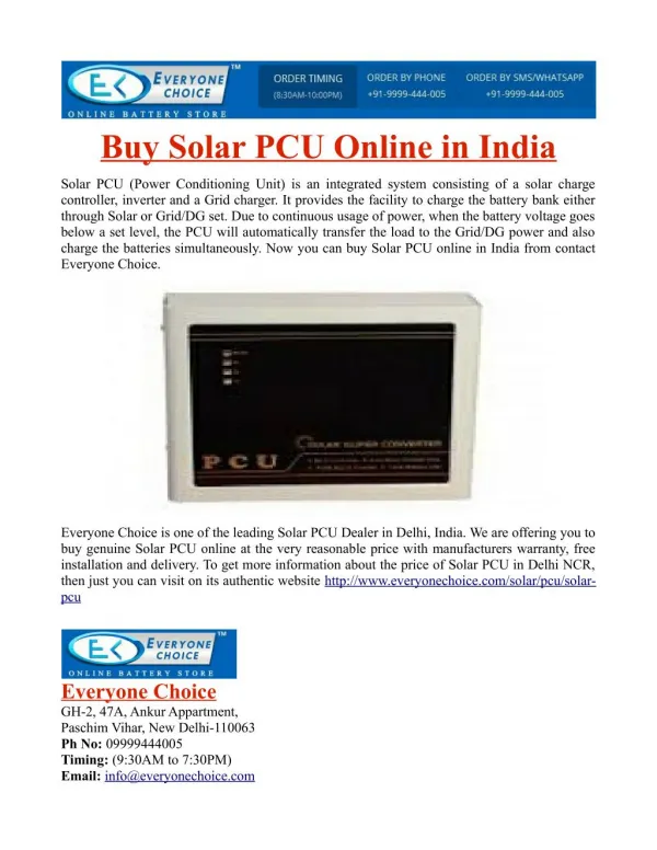 Buy Solar PCU Online in India