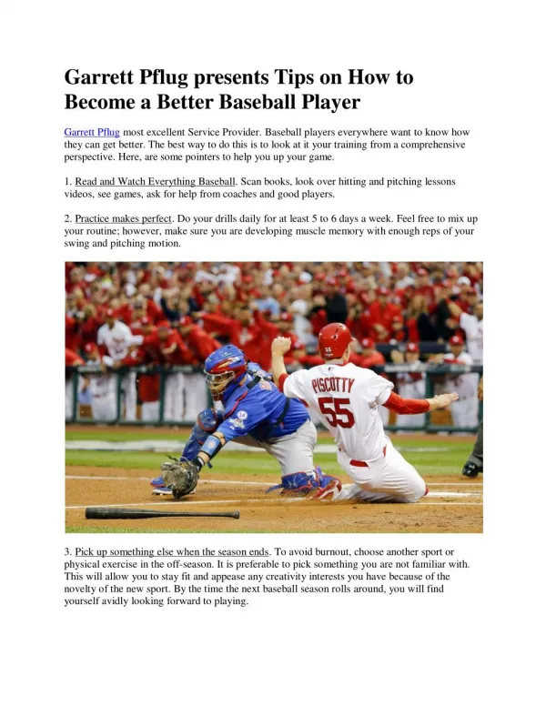 Garrett Pflug presents Tips on How to Become a Better Baseball Player