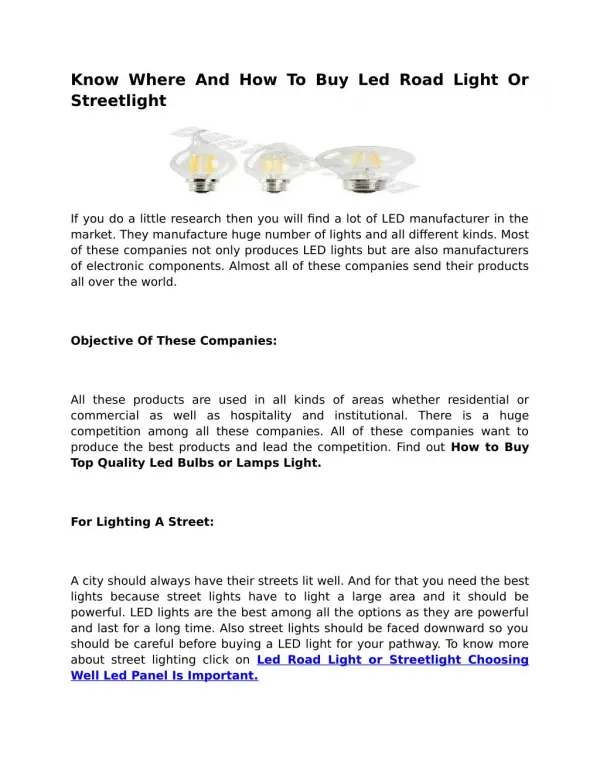 Know Where And How To Buy Led Road Light Or Streetlight