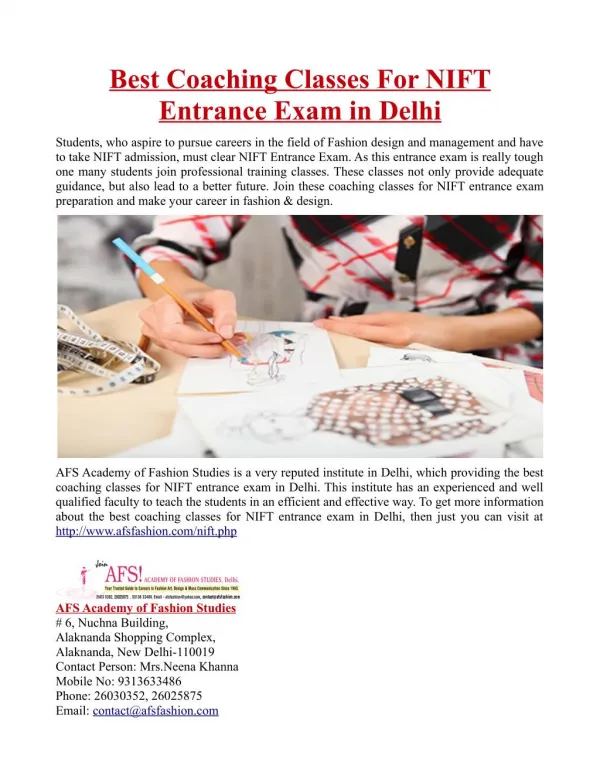 Best Coaching Classes For NIFT Entrance Exam