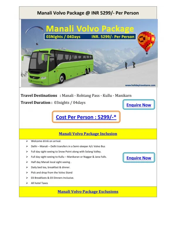 Manali Volvo Package