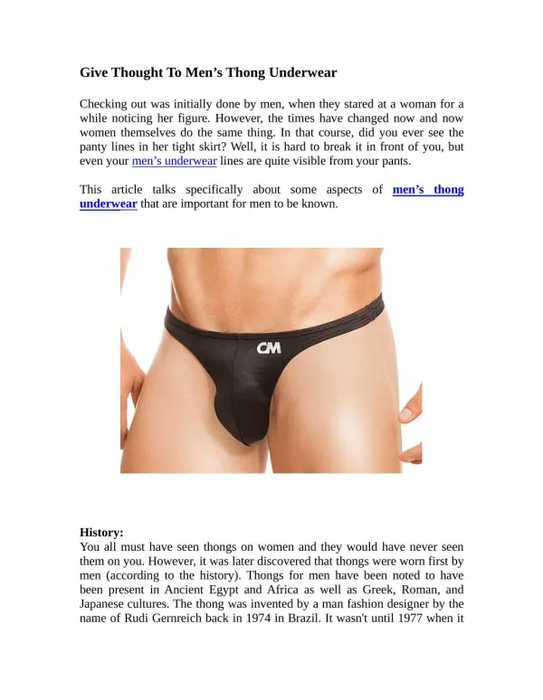 Give Thought To Men's Thong Underwear